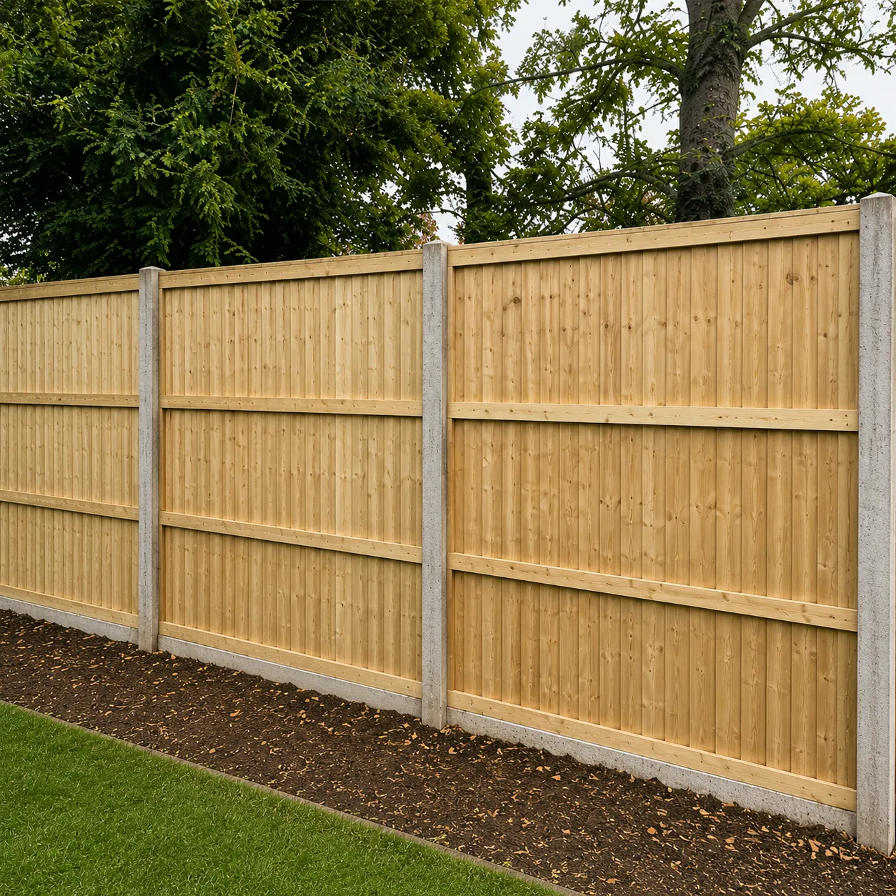 New timber garden fence and gate after replacement