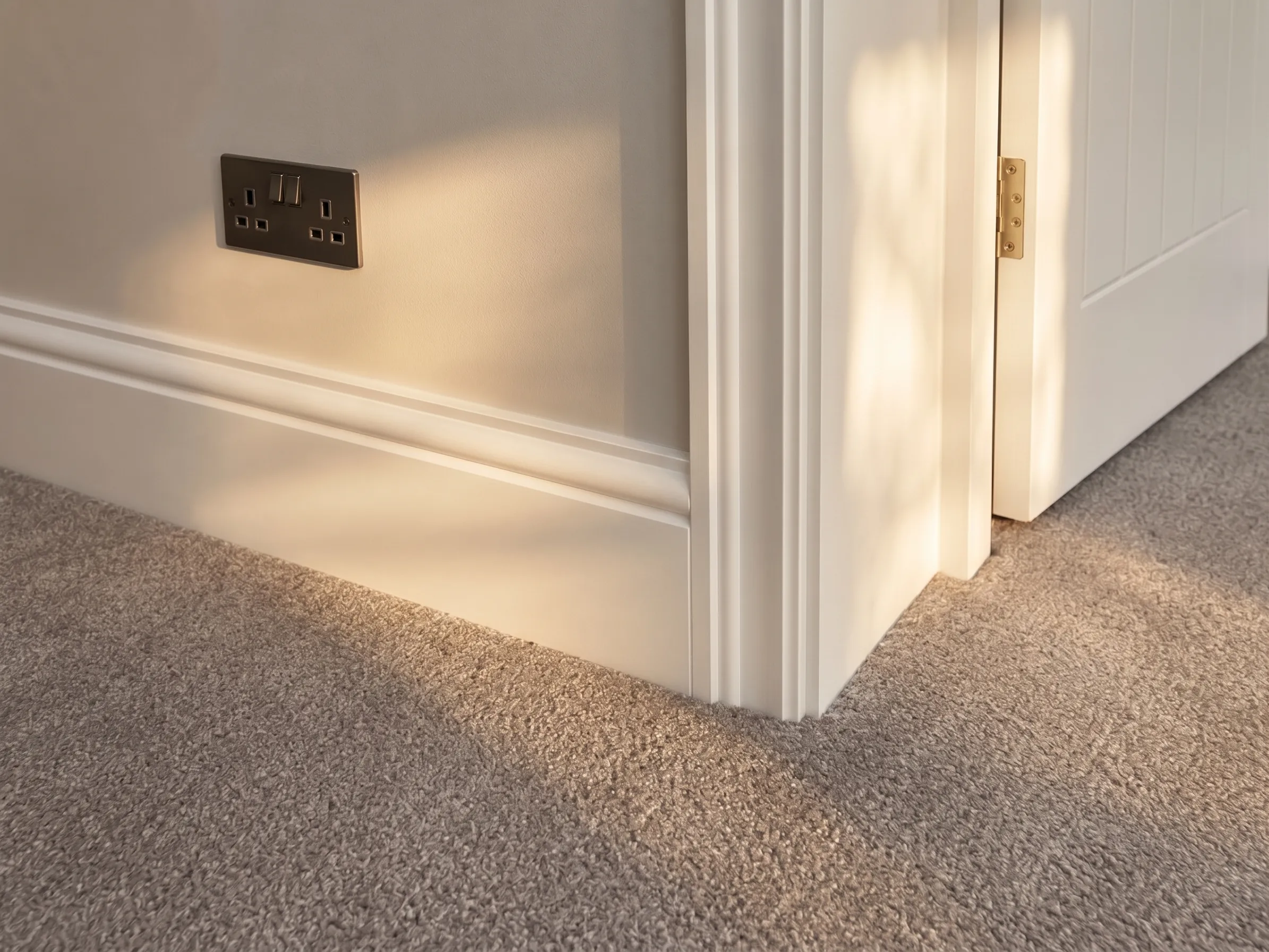 Freshly fitted and painted skirting boards and door architraves